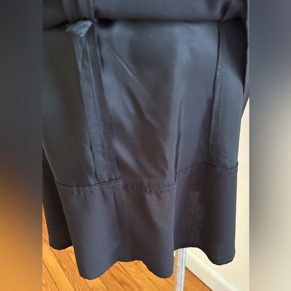 Liz Claiborne Black Midi Dress Square Neck Striped Lace Sleeves & Waist Sz P8 - Picture 11 of 16